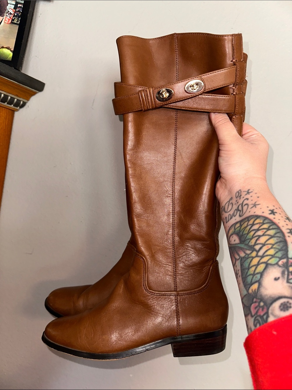 Coach Brown Leather Knee-High Riding Boots - Picture 2 of 8